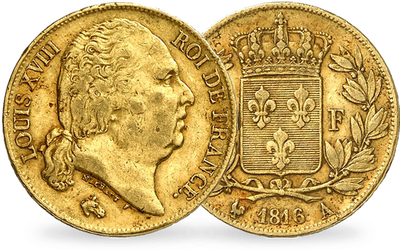 Monnaie de 20 Francs en or massif «Louis XVIII Buste Nu»